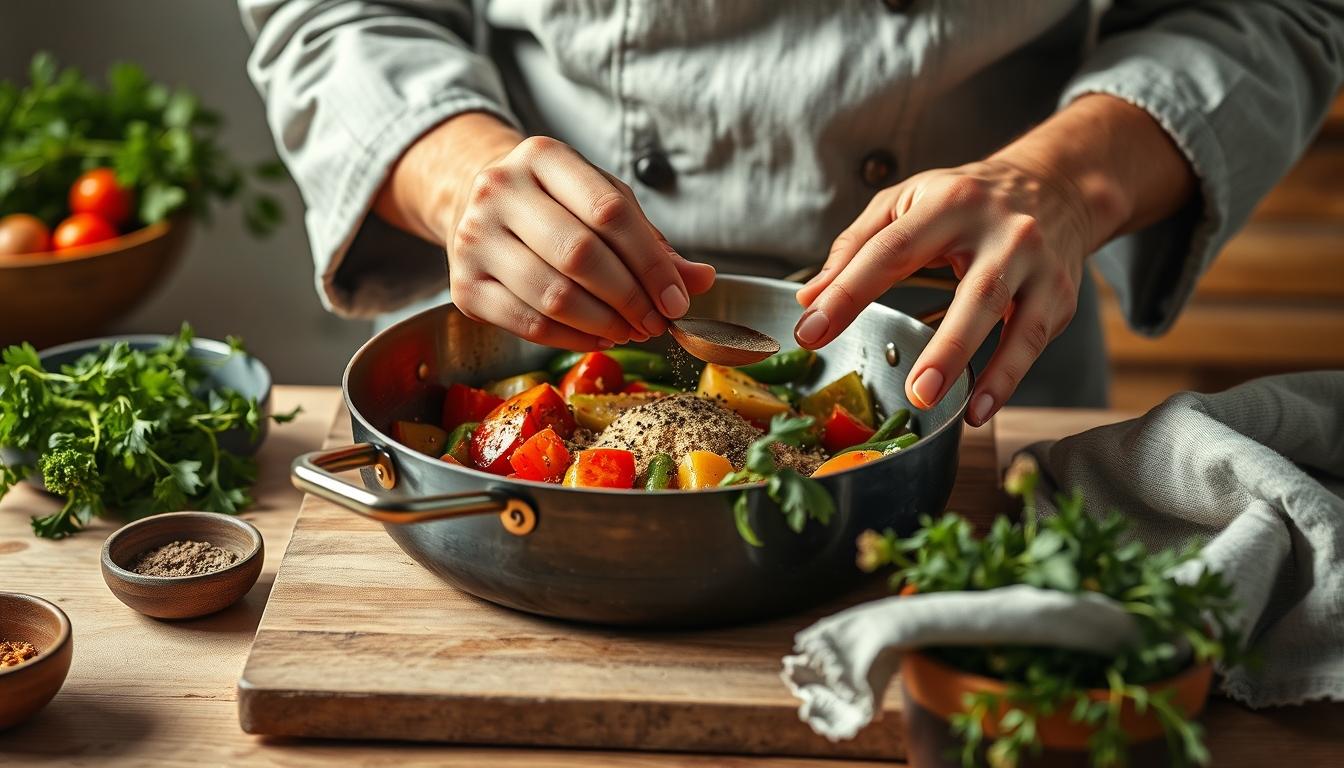 Balanced healthy meal prepared in a home kitchen